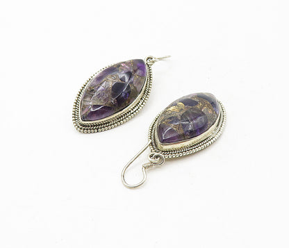 925 Sterling Silver  Vintage Cabochon Cut Amethyst Dangle Earrings  EG3909