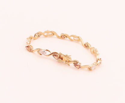 925 Silver  Vintage 2 Tone CZ Pear Cut Swirly Cutout Link Bracelet  BT10047