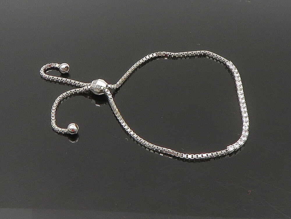 925 Sterling Silver  White Cubic Zirconia Adjustable Box Chain Bracelet  BT1109