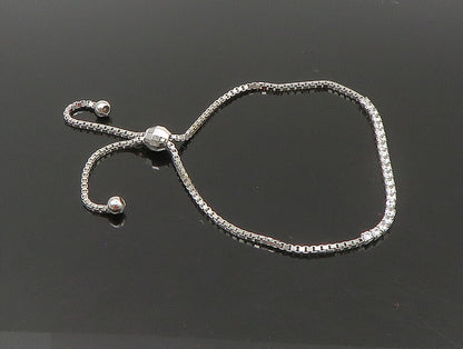 925 Sterling Silver  White Cubic Zirconia Adjustable Box Chain Bracelet  BT1109