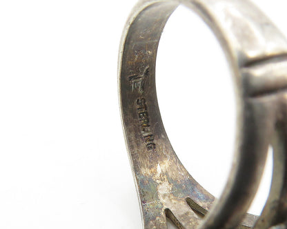 POST BELL TRADING NAVAJO 925 Silver  Vintage Agate Oblong Ring Sz 6.5  RG17123