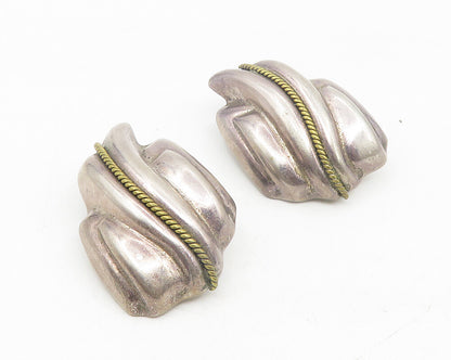 MEXICO 925 Silver  Vintage Two Tone Rope Twist Non Pierce Earrings  EG5559