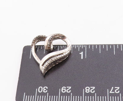 925 Sterling Silver Vintage Pendant Genuine Diamonds Twisted Love Heart  PT24752