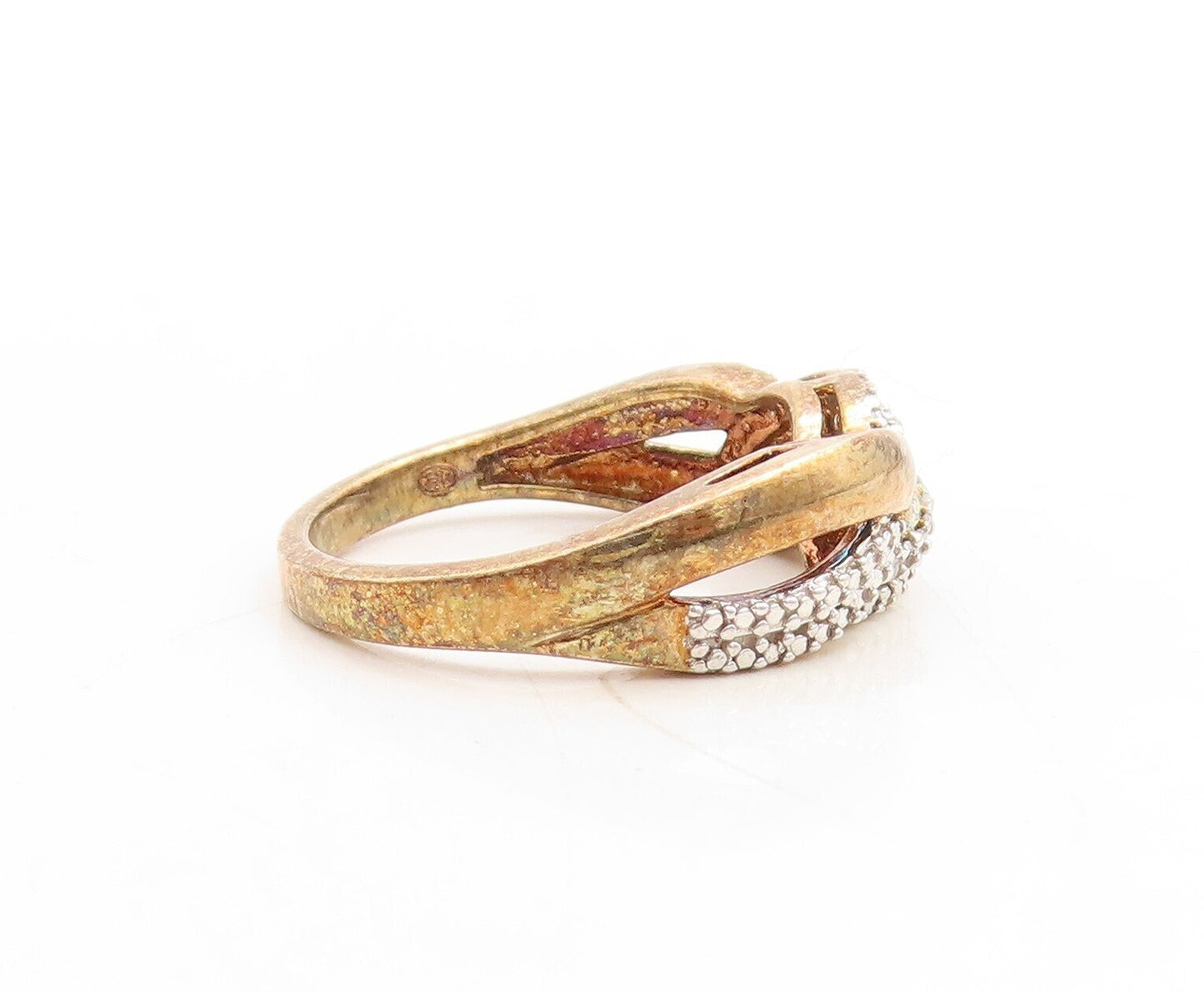 925 Sterling Silver Vintage Ring Gold Plated Designer Cut Diamonds Sz 7  RG31166