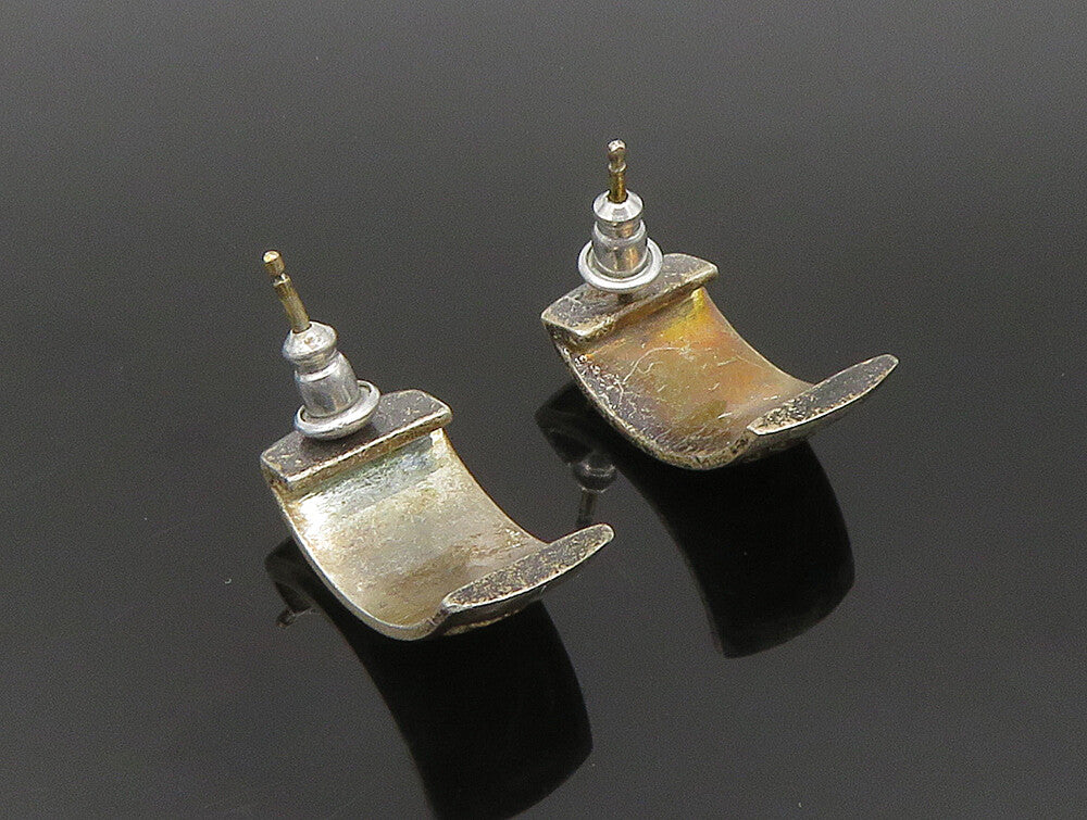 925 Silver & 14K GOLD  Vintage Two Tone Sea Animal Curve Drop Earrings EG11529