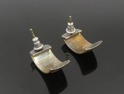 925 Silver & 14K GOLD  Vintage Two Tone Sea Animal Curve Drop Earrings EG11529
