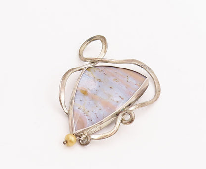 925 Sterling Silver Vintage Pendant Brutalist Designer Marble With Pearl PT22855