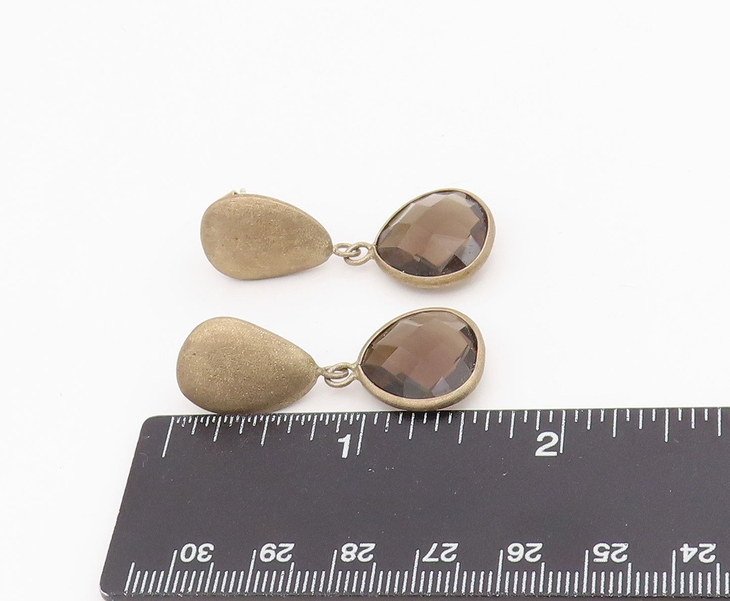 925 Sterling Silver Vintage Earrings Faceted Smoky Quartz Elegant Drops  EG13917
