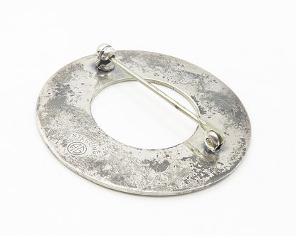 925 Sterling Silver  Vintage Shiny Etched Flower Pot Wreath Brooch Pin  BP4306