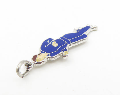 925 Sterling Silver  Vintage Petite Enamel Coated Running Man Pendant  PT9325