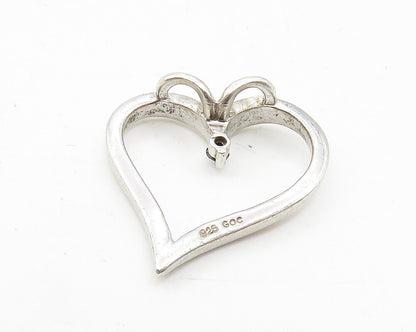 925 Sterling Silver  Genuine Black Diamond Open Love Heart Pendant  PT8014