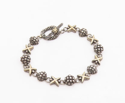 14k Gold & 925 Sterling Silver Vintage Bracelet Beaded Ball & Cross Link BT11978