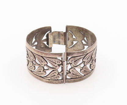 925 Sterling Silver Vintage Bracelet PERU Antique Dark Tone Leaf Bangle  BT11126