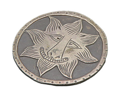 MMA 925 Sterling Silver  Vintage Dark Tone Etched Sun Face Brooch Pin  BP9336