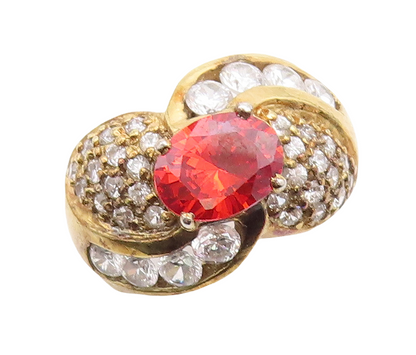 925 Sterling Silver Vintage Ring Gold Plated Designer Red White CZ Sz 6  RG31214