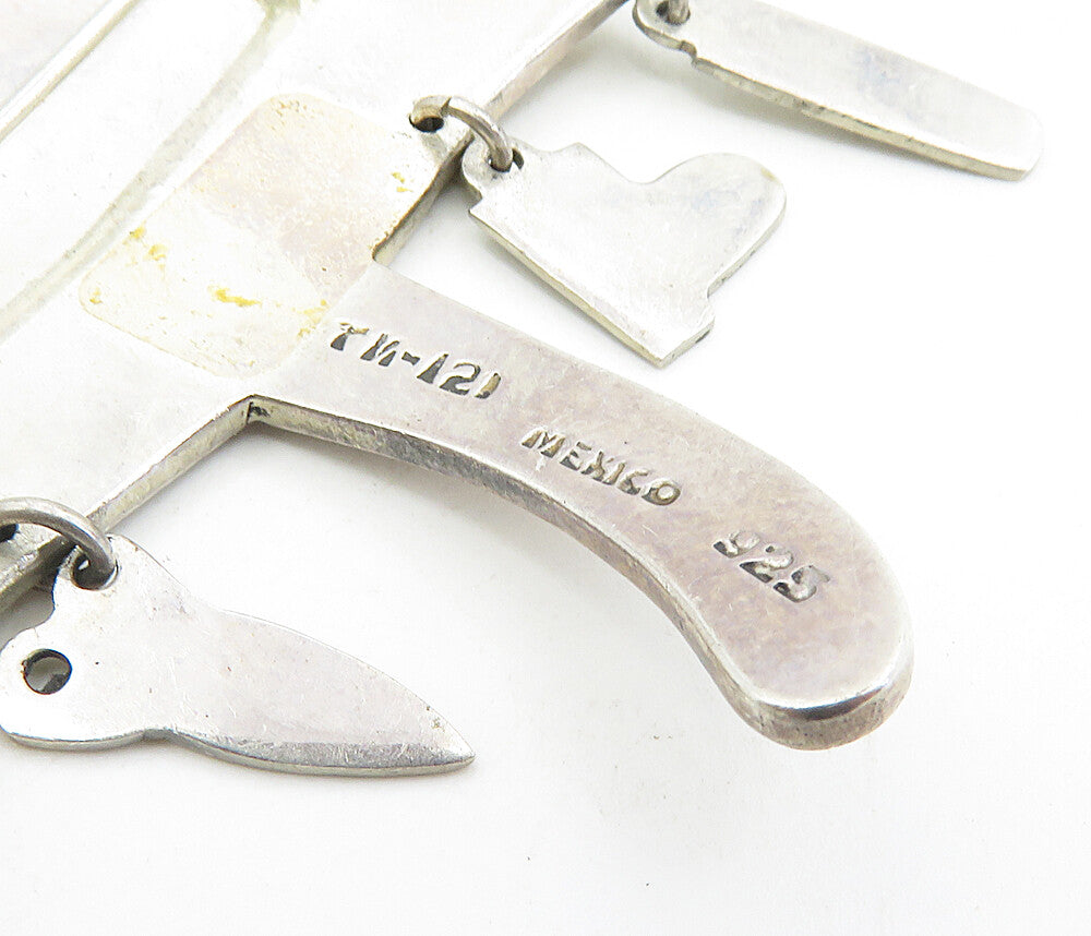 MEXICO 925 Sterling Silver  Vintage Umbrella Dangling Charms Brooch Pin BP3283
