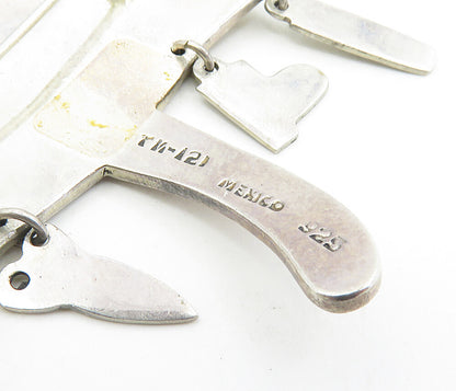 MEXICO 925 Sterling Silver  Vintage Umbrella Dangling Charms Brooch Pin BP3283