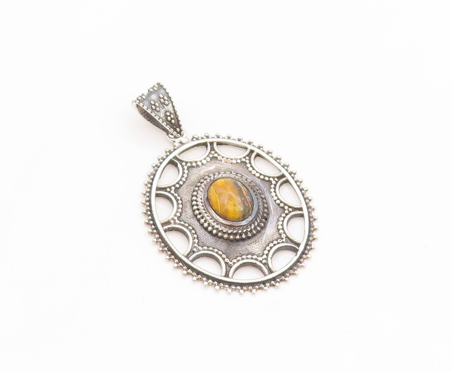 925 Sterling Silver Vintage Pendant Cabochon Gemstone Bohemian Locket  PT25836
