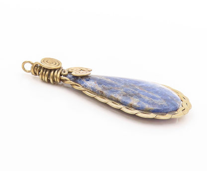 925 Sterling Silver Vintage Pendant Gold Plated Sodalite Metalwork Bulb  PT24087