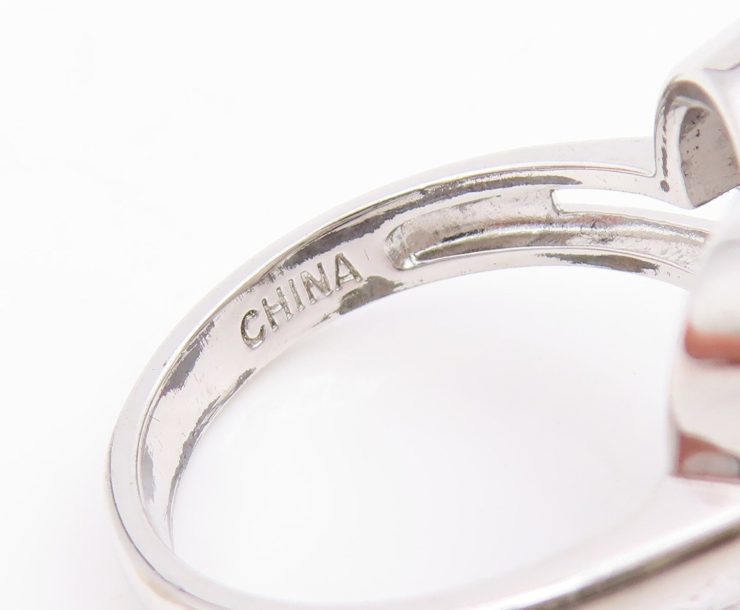 925 Sterling Silver Vintage Ring Modernist Topaz Love Heart Band  Sz 8  RG35978