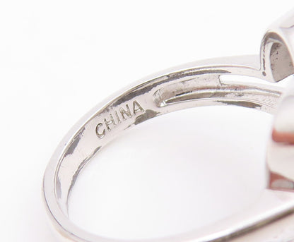 925 Sterling Silver Vintage Ring Modernist Topaz Love Heart Band  Sz 8  RG35978
