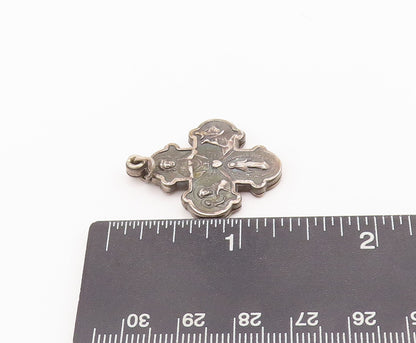 925 Sterling Silver Vintage Pendant Religious Carved Cross (OPENS)  PT22766