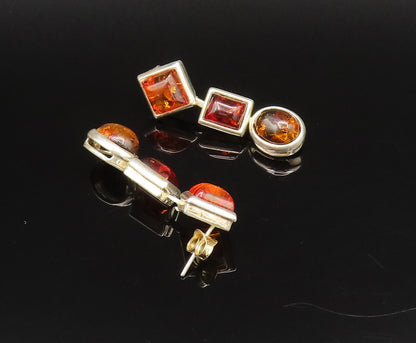 925 Sterling Silver  Vintage Multi Shaped Baltic Amber Dangle Earrings EG12182