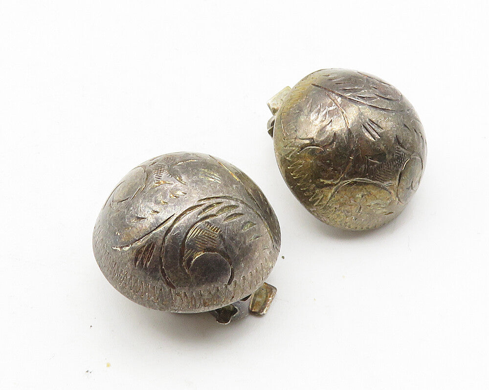 925 Sterling Silver  Vintage Floral Vine Etched Non Pierce Earrings  EG5795
