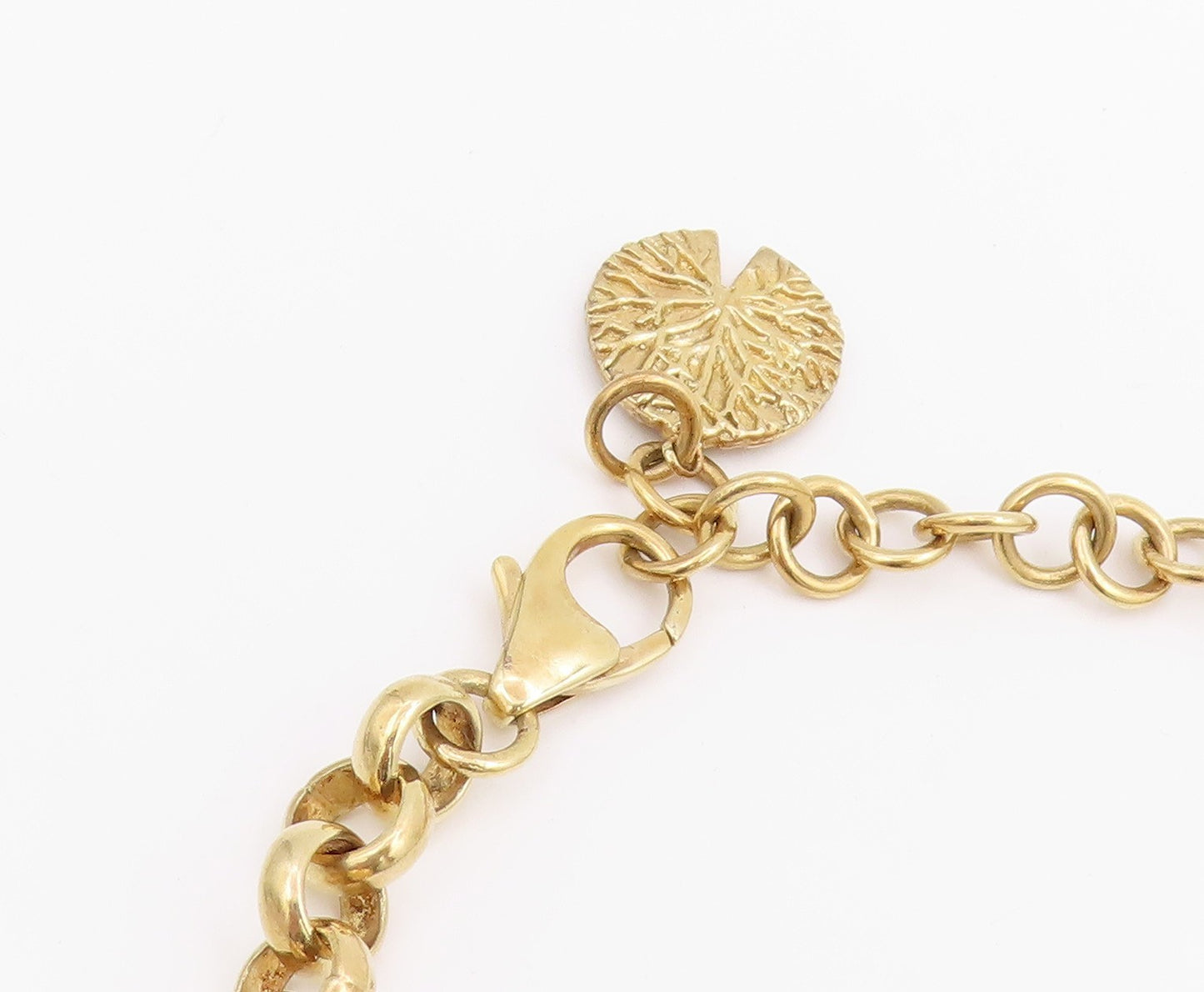 925 Sterling Silver Vintage Necklace Gold Plated Gemstone Textured Leaf  NE4696