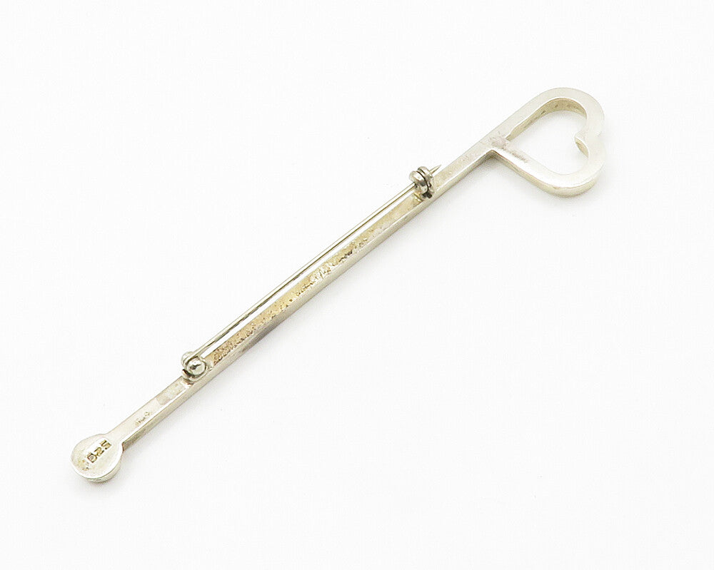 925 Sterling Silver  Vintage Open Love Heart Smooth Bar Brooch Pin  BP5619