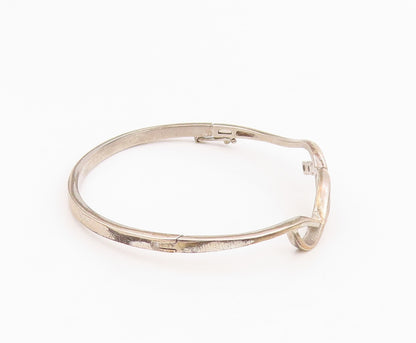 925 Sterling Silver Vintage Bracelet CZ Minimalist Infinity Wavy Bangle  BT11875