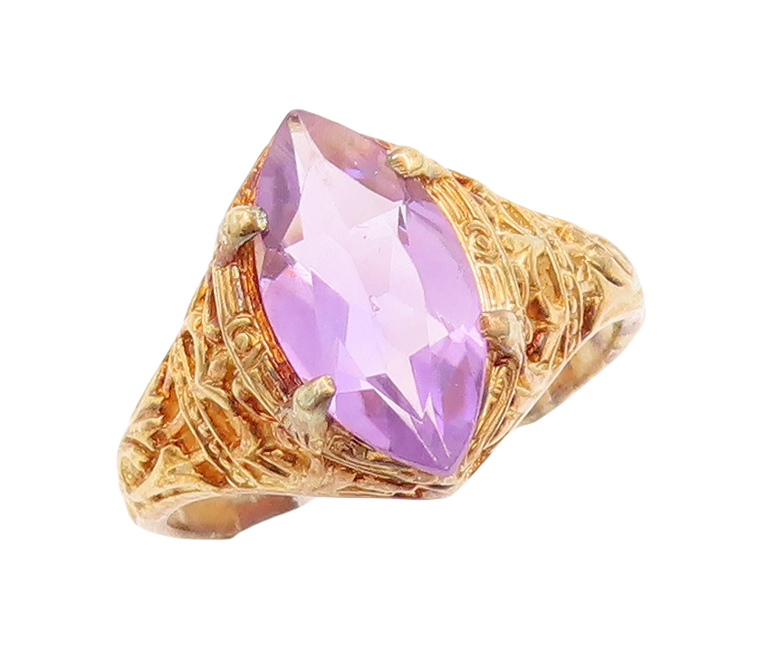 925 Sterling Silver Vintage Ring Gold Plated Amethyst Carved  Sz 8.5  RG29243