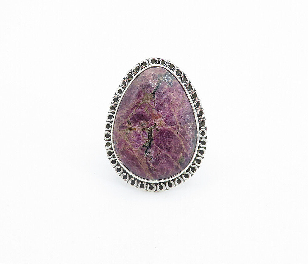 925 Sterling Silver  Purple Jasper Tear Drop Swirl Cocktail Ring Sz 8  RG8146