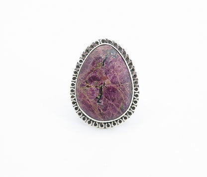 925 Sterling Silver  Purple Jasper Tear Drop Swirl Cocktail Ring Sz 8  RG8146