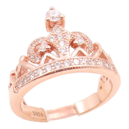 925 Sterling Silver Vintage Ring Gold Plated Topaz Princess Crown  Sz 7  RG35327