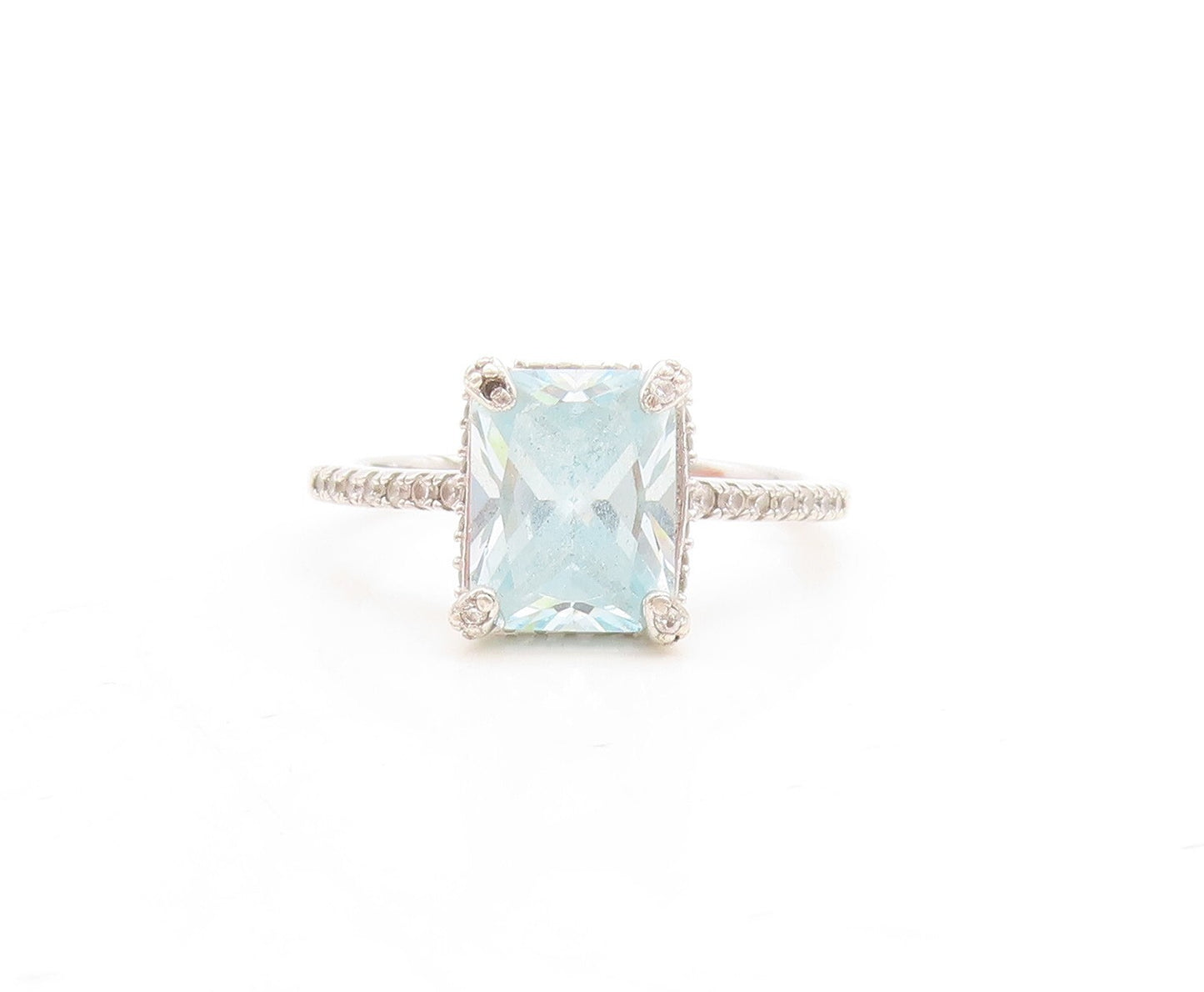 925 Sterling Silver Vintage Ring Minimalist Carved Rectangle CZ  Sz 7  RG31378