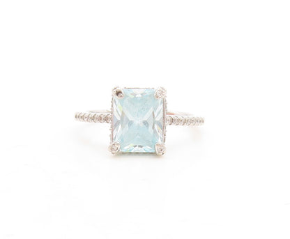 925 Sterling Silver Vintage Ring Minimalist Carved Rectangle CZ  Sz 7  RG31378
