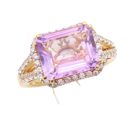 925 Sterling Silver Vintage Ring Gold Plated Amethyst Carved CZ  Sz 7  RG29324