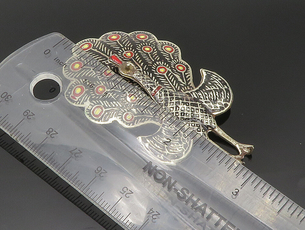 SIAM 925 Sterling Silver  Vintage Enamel Peacock Brooch Pin (MOVES)  BP9395