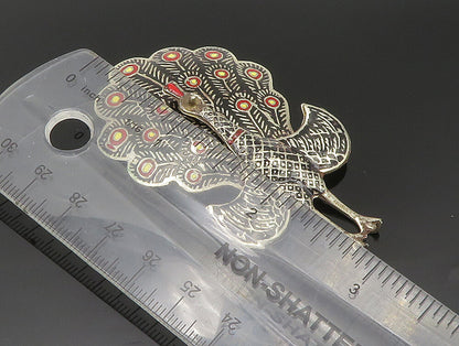 SIAM 925 Sterling Silver  Vintage Enamel Peacock Brooch Pin (MOVES)  BP9395