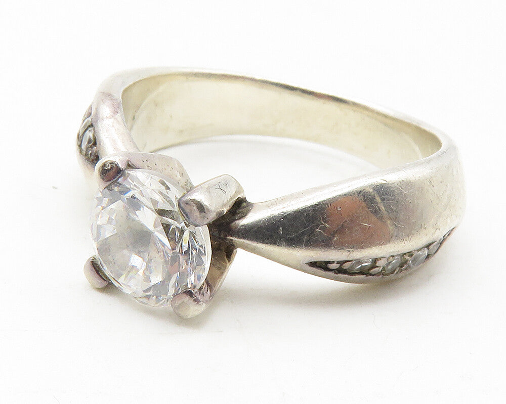 925 Sterling Silver  Vintage Cubic Zirconia Solitaire Accent Ring Sz 9 RG11698
