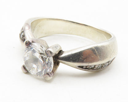925 Sterling Silver  Vintage Cubic Zirconia Solitaire Accent Ring Sz 9 RG11698