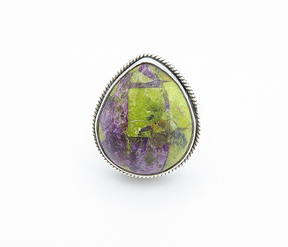 925 Sterling Silver  Cabochon Cut Tear Drop Jasper Cocktail Ring Sz 9  RG8188