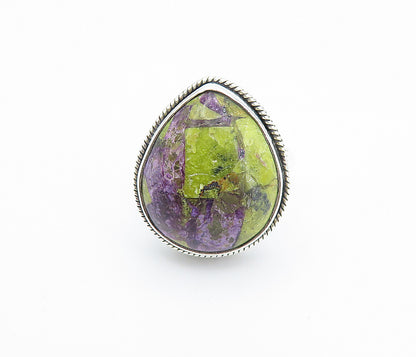 925 Sterling Silver  Cabochon Cut Tear Drop Jasper Cocktail Ring Sz 9  RG8188