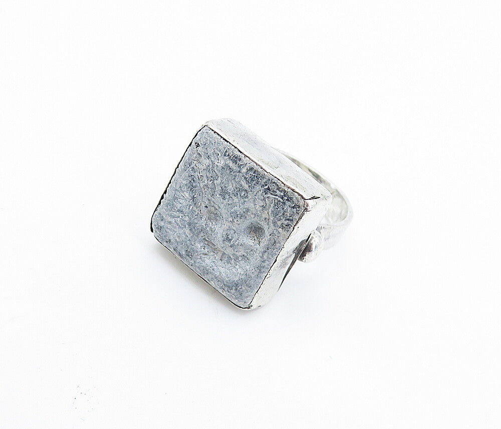 925 Sterling Silver  Vintage Grey Jasper Square Cocktail Ring Sz 5.5  RG6528