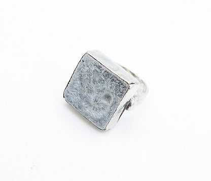 925 Sterling Silver  Vintage Grey Jasper Square Cocktail Ring Sz 5.5  RG6528