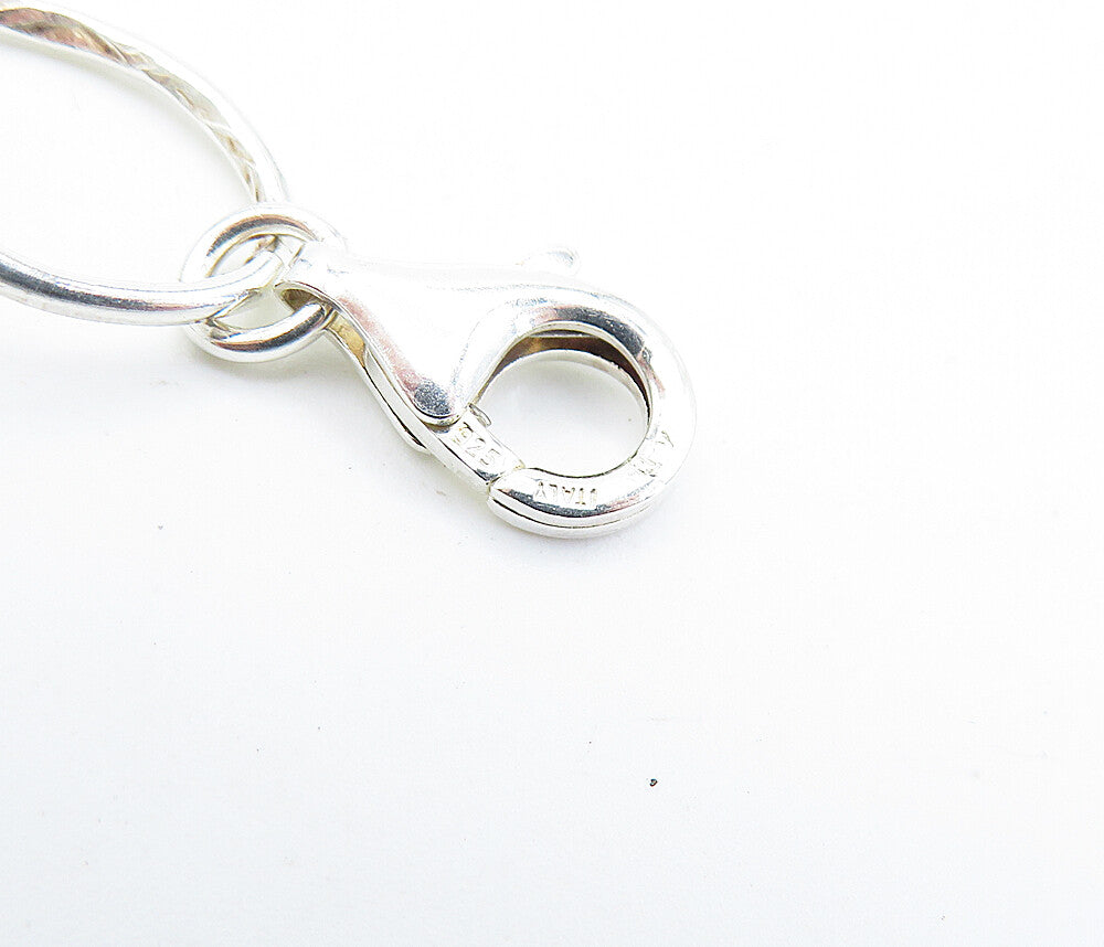925 Sterling Silver  Vintage 2 Tone Heart Love Charmed Chain Bracelet  BT3066
