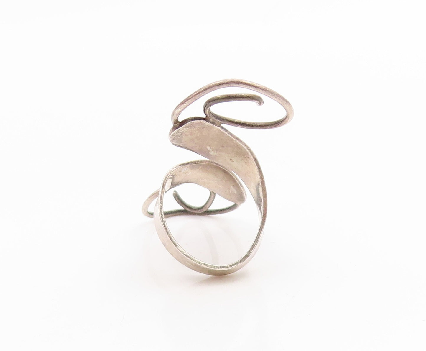 925 Sterling Silver Vintage Ring Modernist Spiral Leaf Bypass Band Sz 9 RG35324