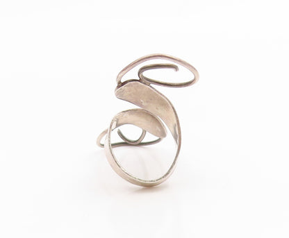 925 Sterling Silver Vintage Ring Modernist Spiral Leaf Bypass Band Sz 9 RG35324