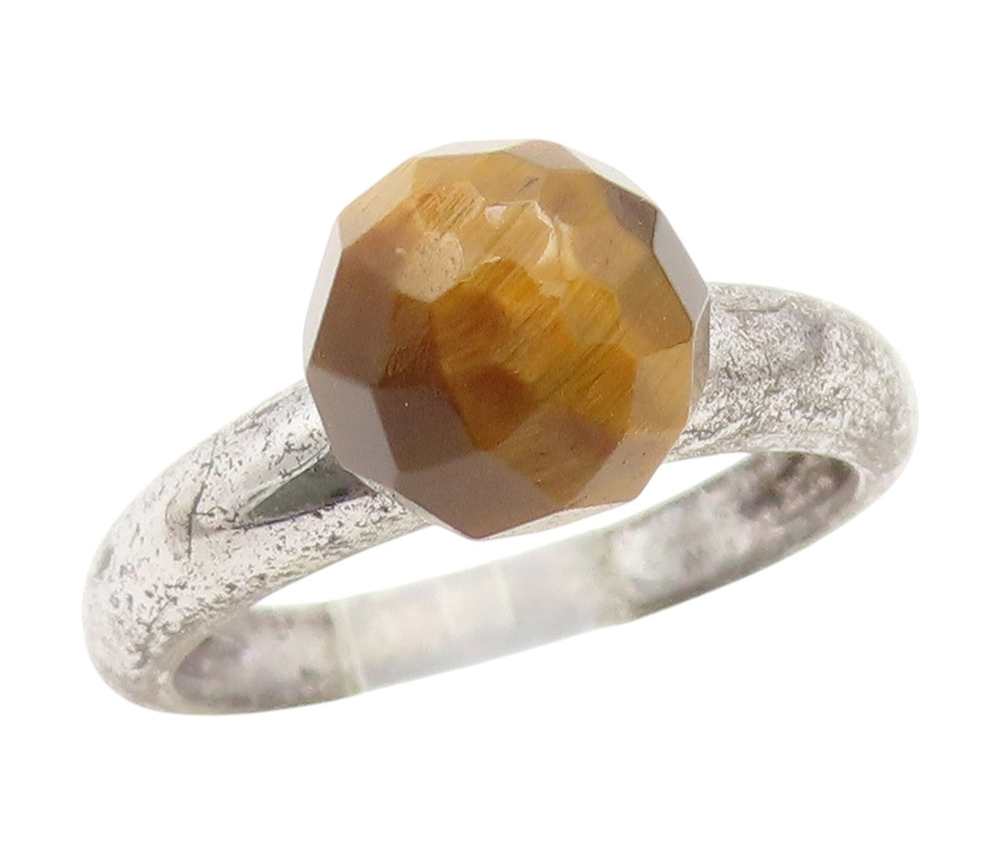 925 Sterling Silver Vintage Ring Faceted Tiger's Eye Solitaire Band Sz 6 RG34228